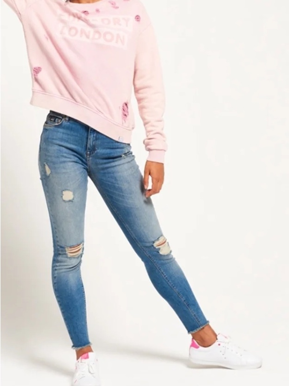 Superdry Pale Pink Distressed Crewneck Sweatshirt